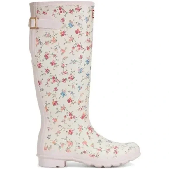 LoveShackFancy x Hunter Collab Floral Rain Boots with Pink Patchwork NEW IN BOX - Picture 5 of 7